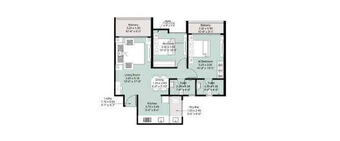 Kohinoor Nova Hinjewadi - Floor plan 2 BHK 803 Sq.ft