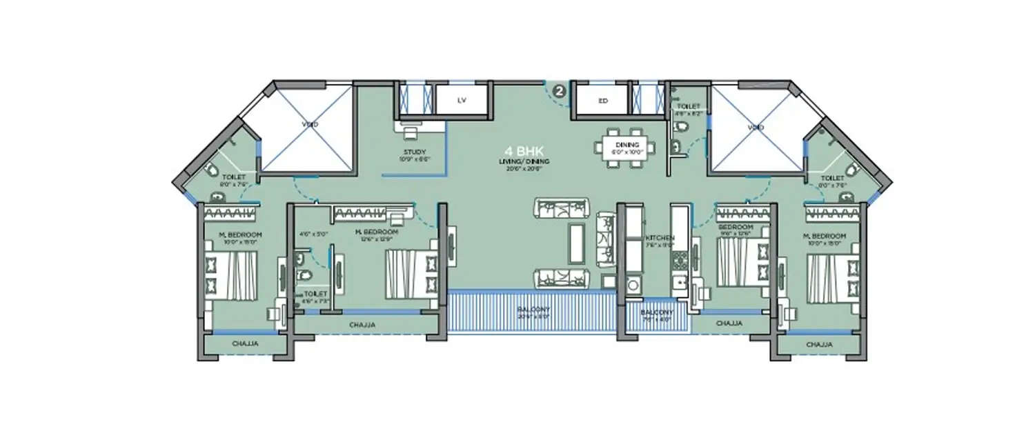 Floor plan for 4 BHK