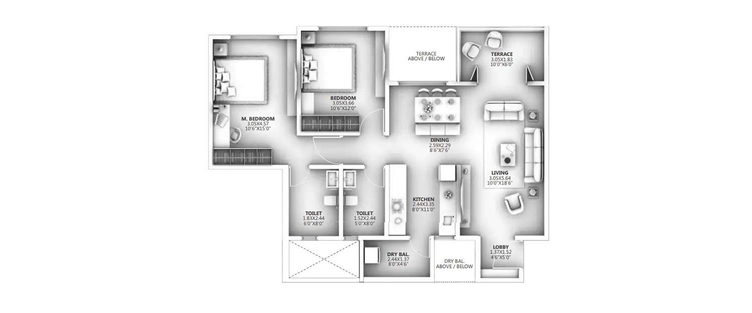 Floor plan for 2 BHK