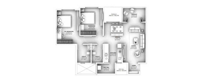 Ganga Arcadia Kharadi - Floor plan 2 BHK 655 Sq.ft