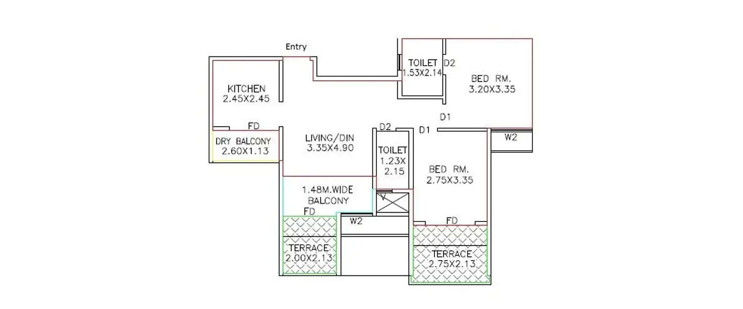 Floor plan for 2 BHK