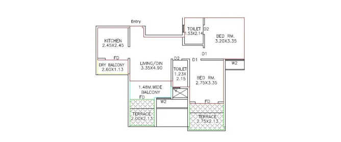 Sai Proviso Leisure Town Hadapsar - Floor plan 2 BHK 674 Sq.ft