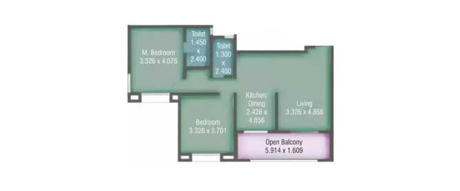 Kumar Primavera Wadgaon Sheri - Floor plan 2 BHK 748 Sq.ft