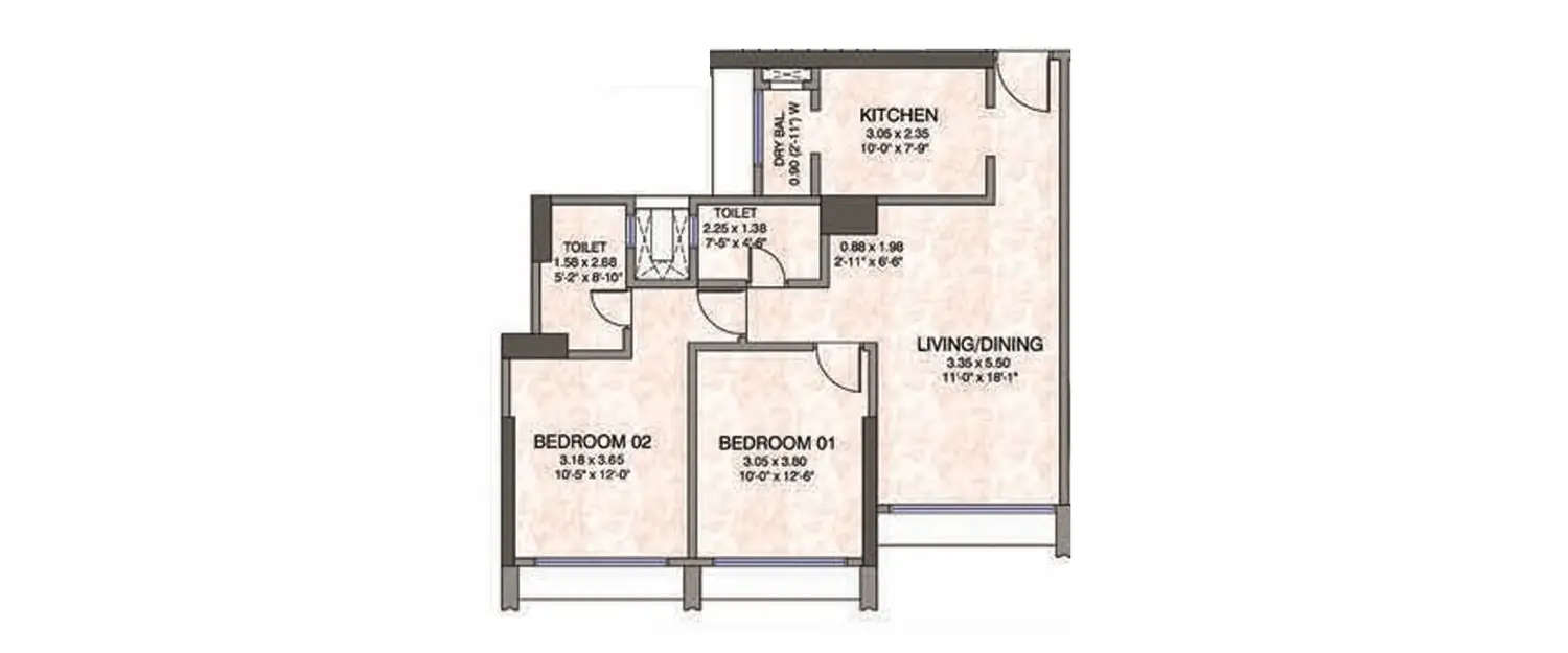 Floor plan for 2 BHK