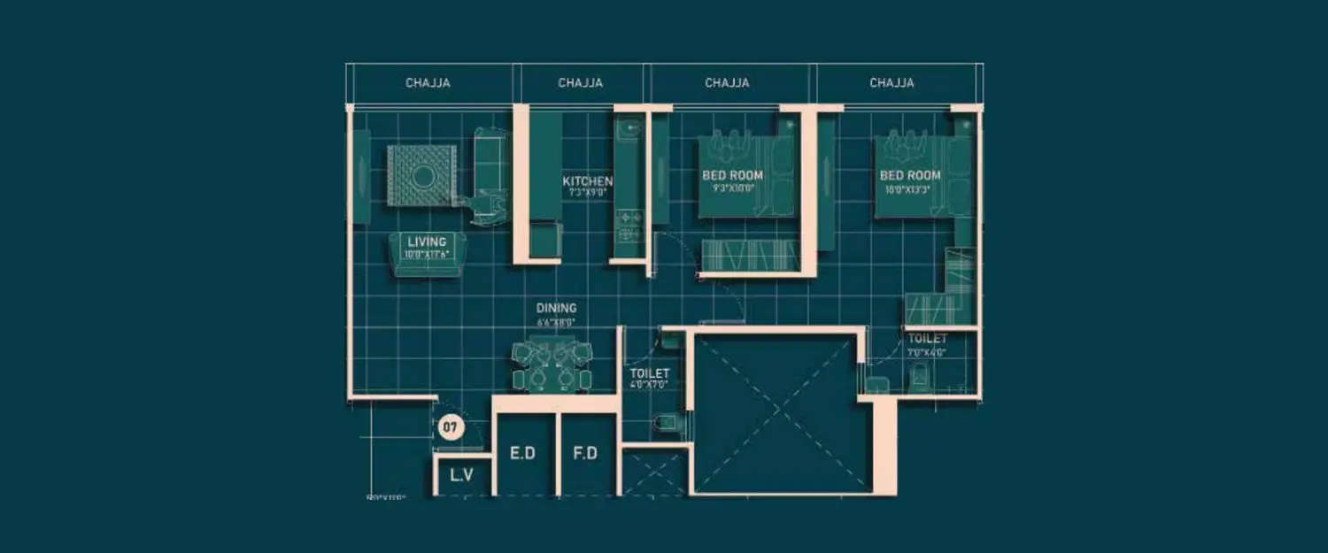 Floor plan for 2 BHK