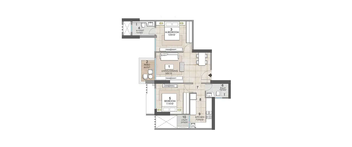 Floor plan for 2 BHK