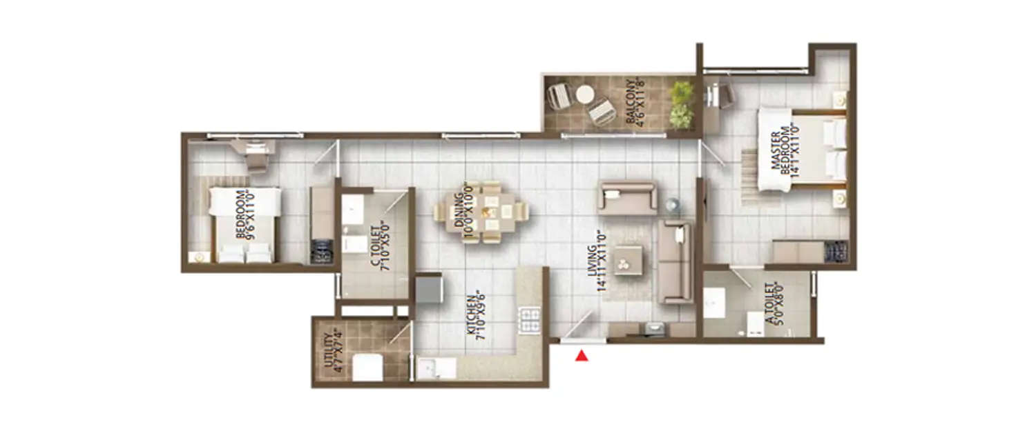 Floor plan for 2 BHK