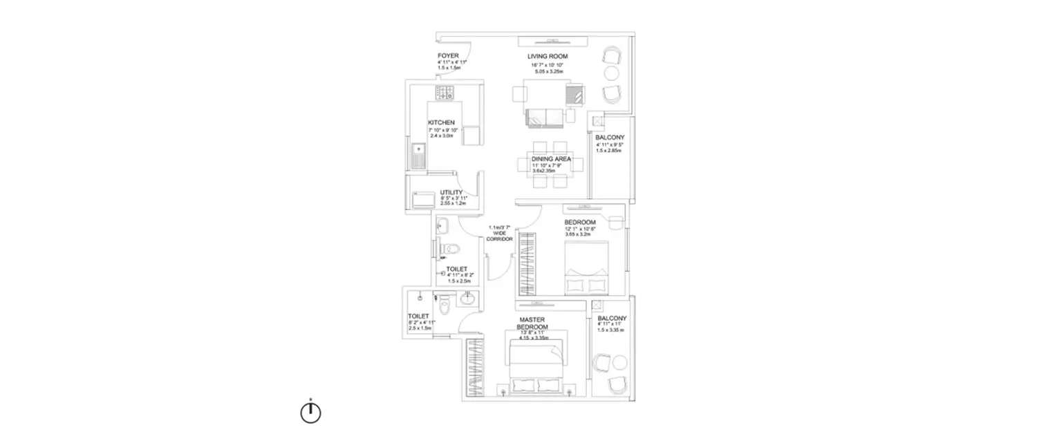 Floor plan for 2 BHK