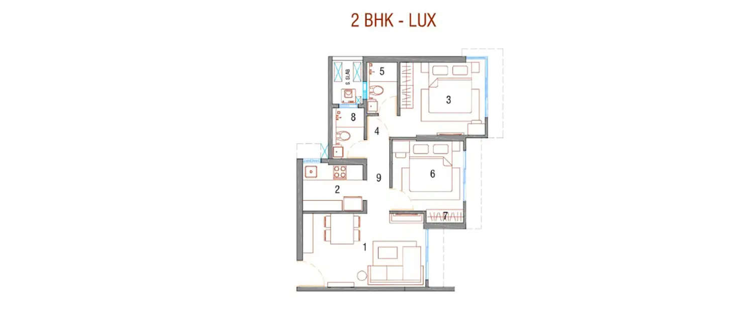 Floor plan for 2 BHK