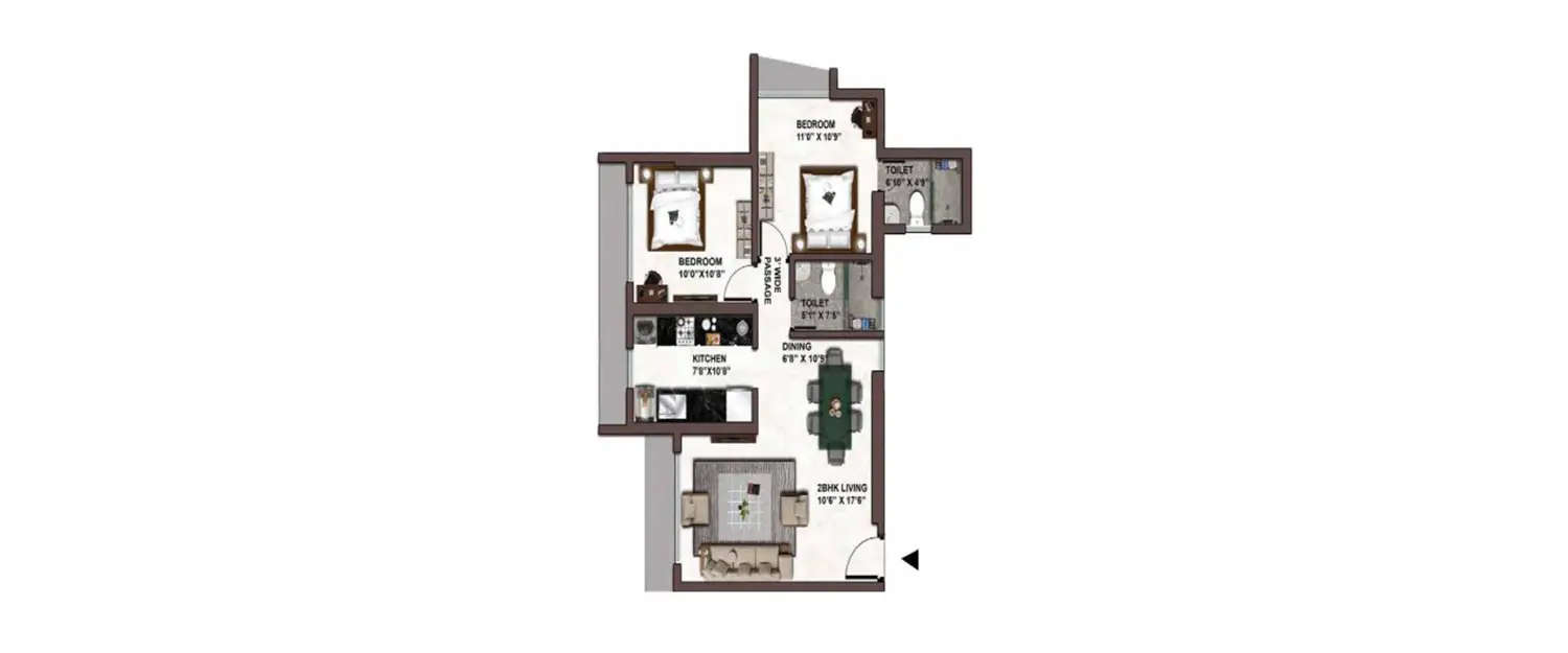 Floor plan for 2 BHK