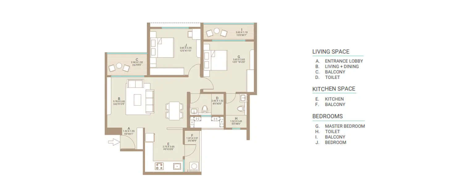 Floor plan for 2 BHK