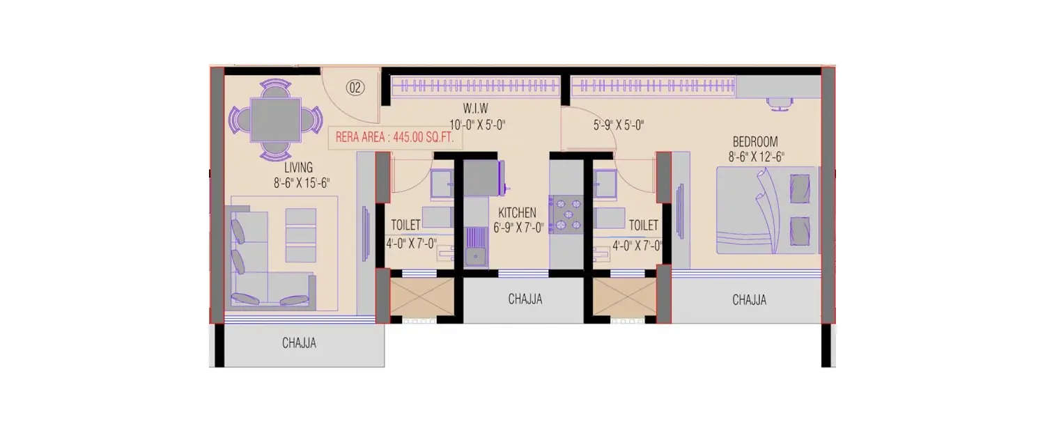 Floor plan for 1 BHK