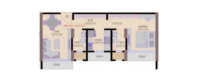 Suraj Emmanuel Dadar - Floor plan 1 BHK 445 Sq.ft