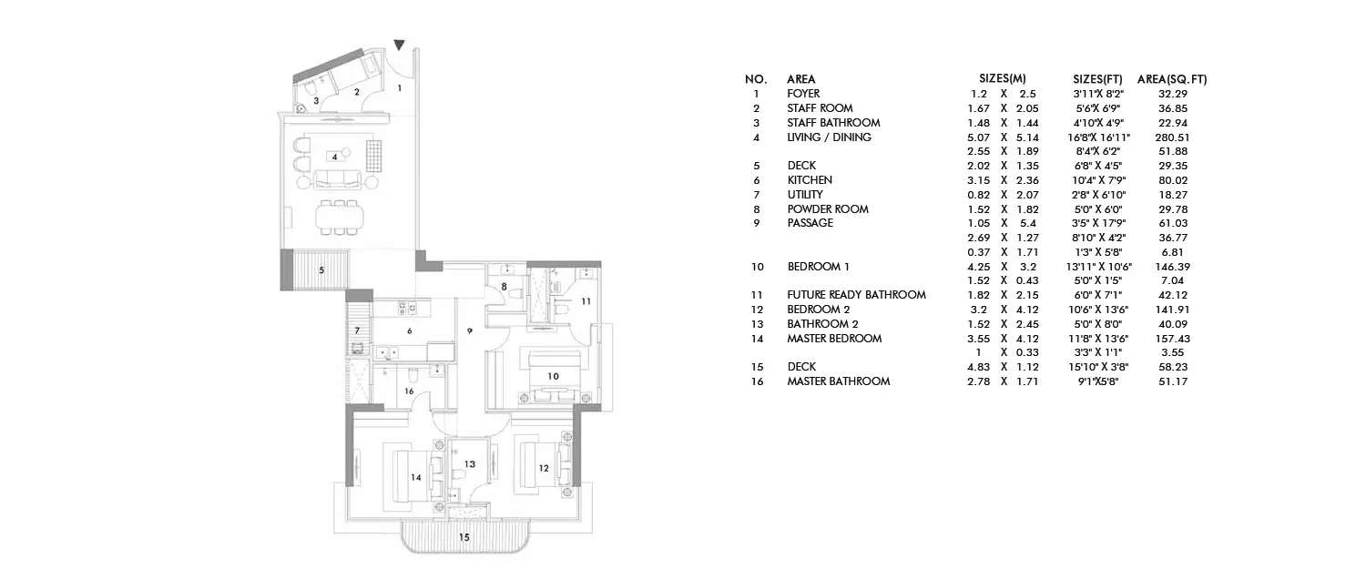 Floor plan for 3 BHK