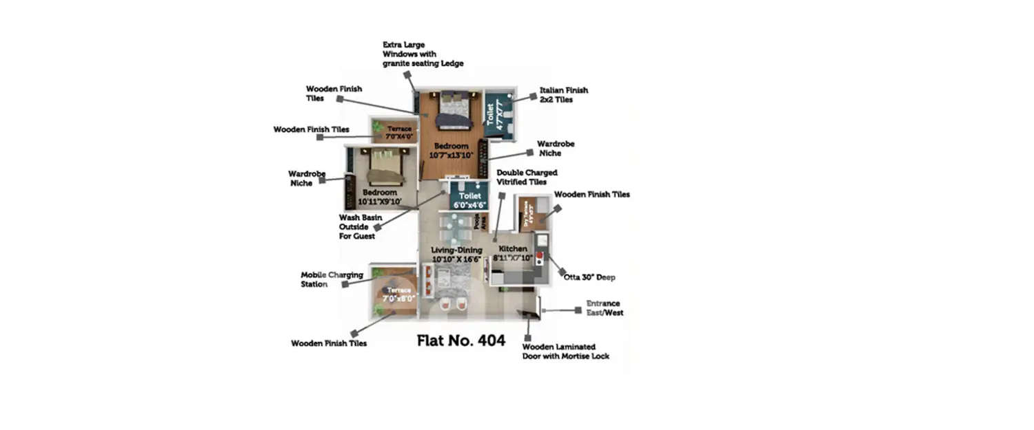 Floor plan for 2 BHK