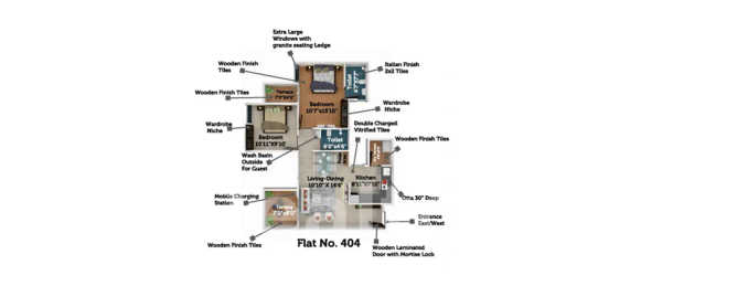 Saheel ITrend Life Tathawade - Floor plan 2 BHK 700 Sq.ft