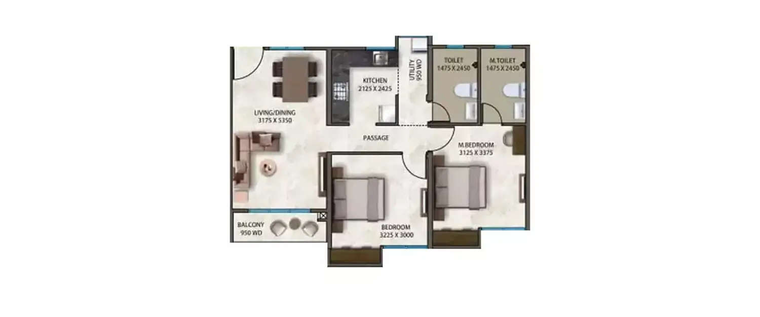 Floor plan for 2 BHK