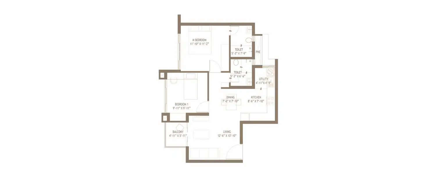 Floor plan for 2 BHK