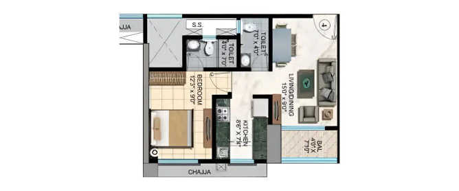 Sanghvi S3 Skyrise Mira Bhayandar - Floor plan 1 BHK 453 Sq.ft