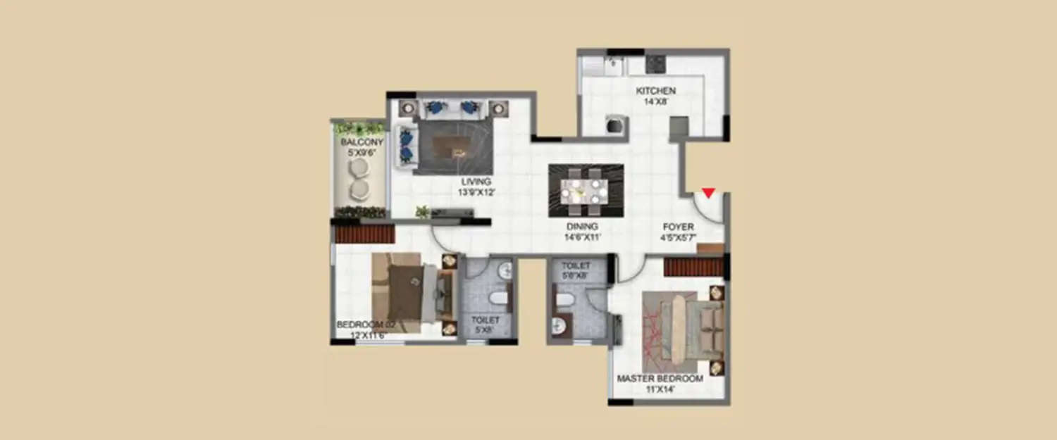 Floor plan for 2 BHK