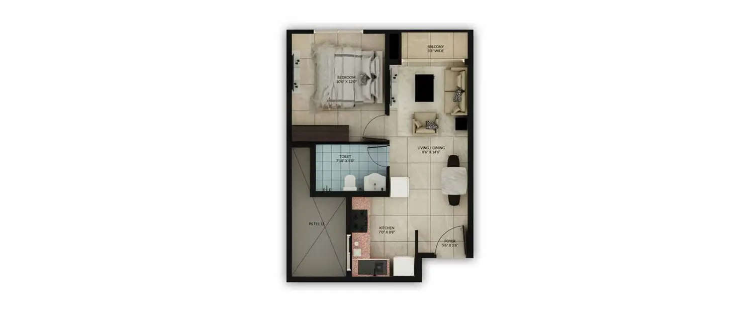 Floor plan for 1 BHK