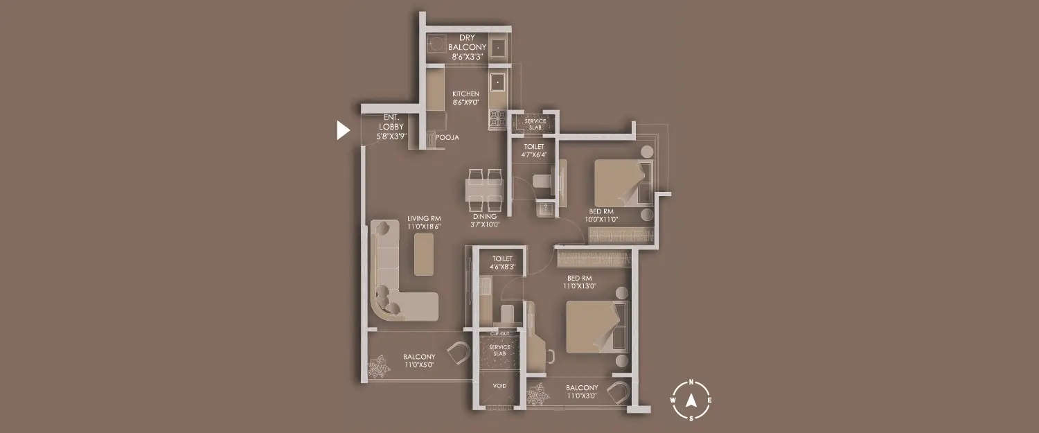 Floor plan for 2 BHK