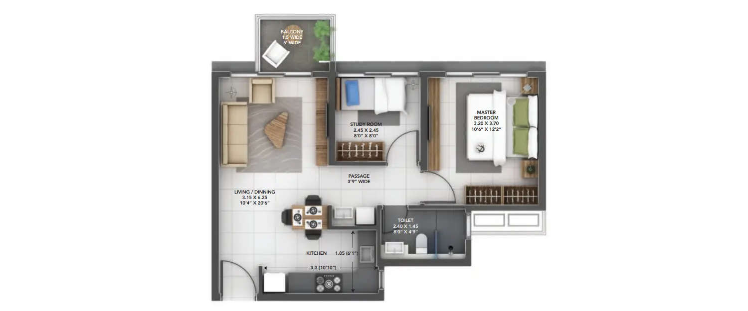 Floor plan for 1.5 BHK