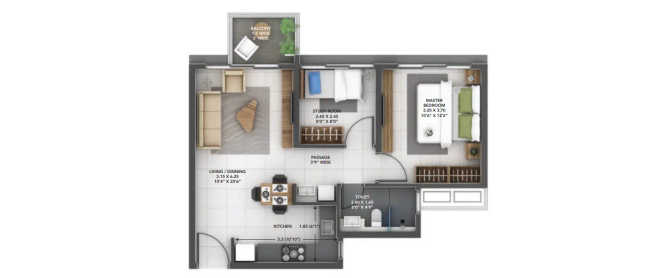 Amanora Gold Towers Hadapsar - Floor plan 1.5 BHK 510 Sq.ft