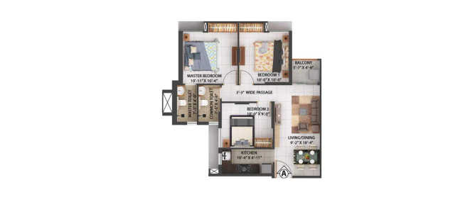 Merlin Rise Rajarhat - Floor plan 3 BHK 769 Sq.ft