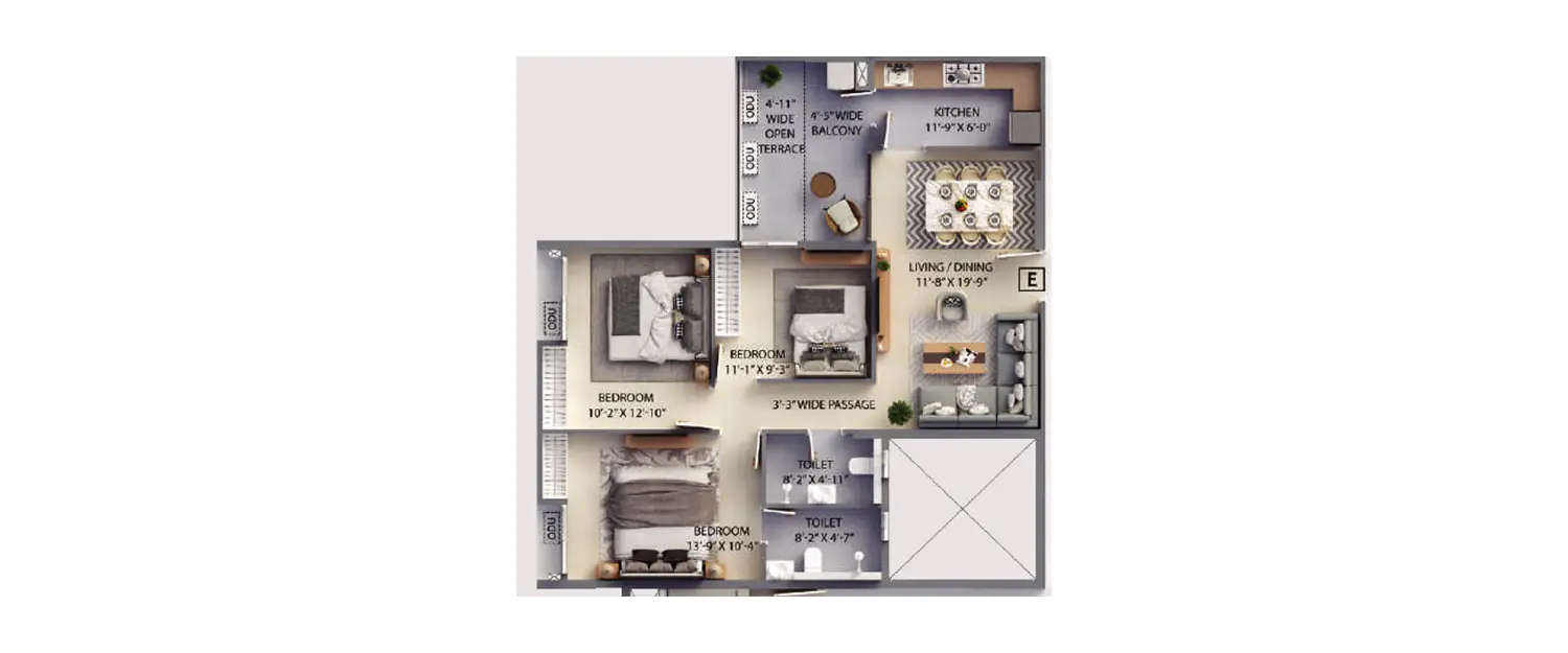 Floor plan for 3 BHK