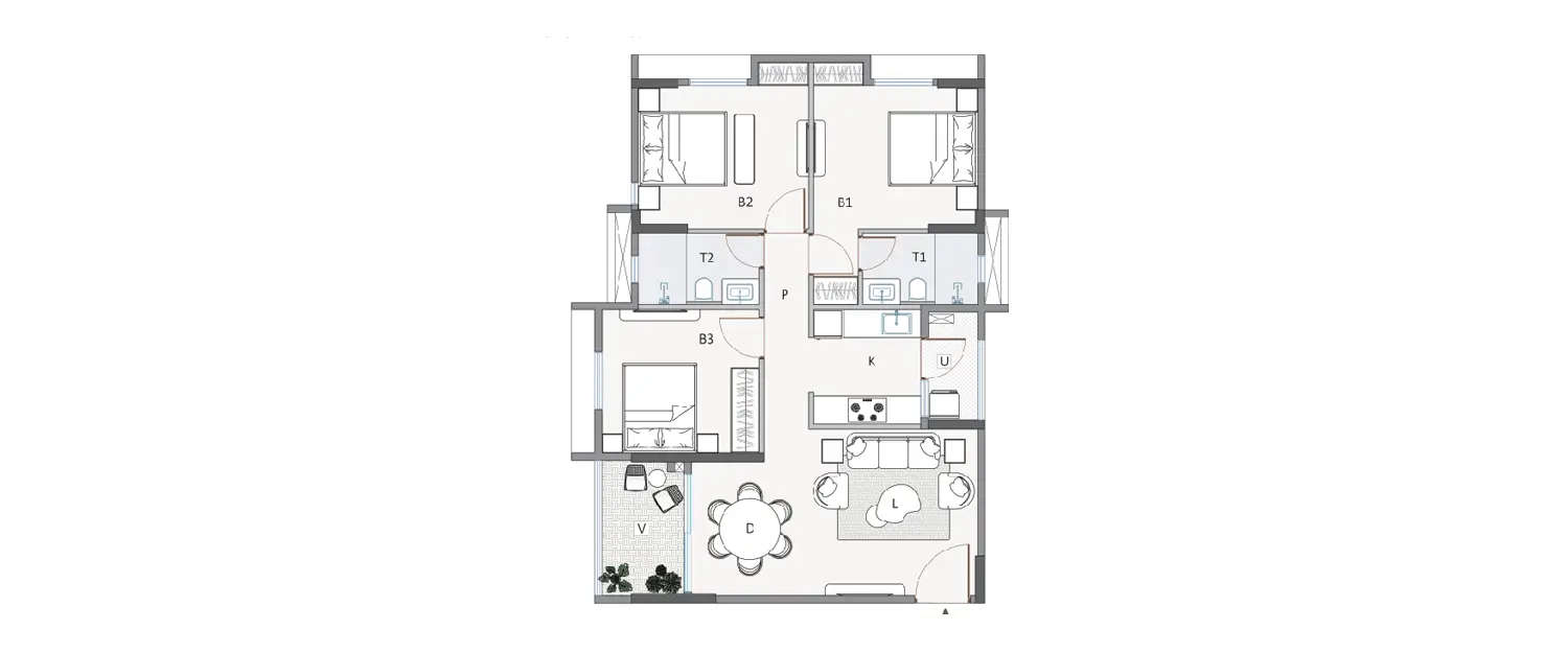Floor plan for 3 BHK