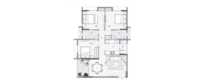 Purti Tatsam Rajarhat - Floor plan 3 BHK 1293 Sq.ft