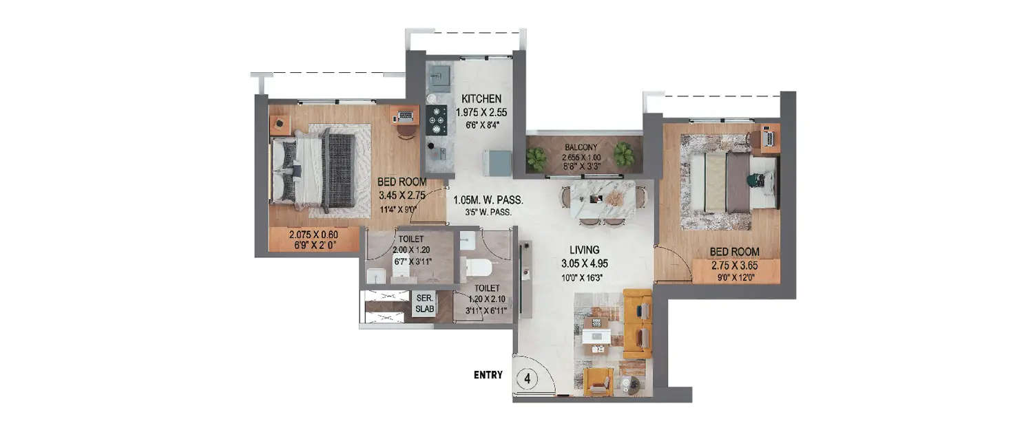 Floor plan for 2 BHK