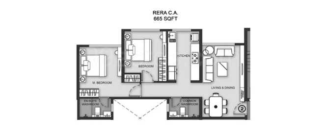 Aaradhya One Earth Ghatkopar - Floor plan 2 BHK 665 Sq.ft