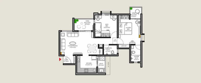 VJ Yashone Infinitee Tathawade - Floor plan 2 BHK 700 Sq.ft