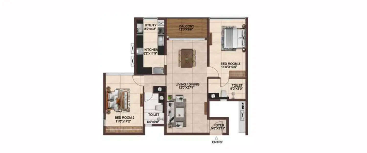 Floor plan for 2 BHK