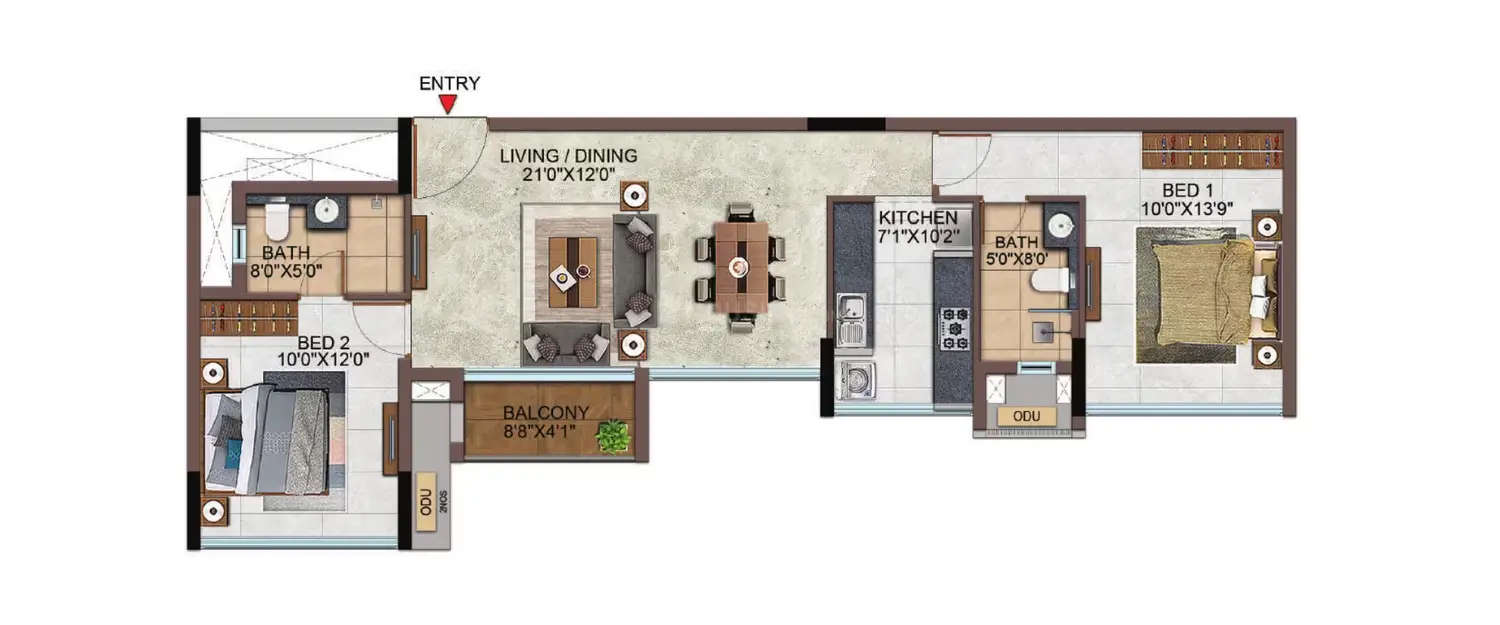 Floor plan for 2 BHK