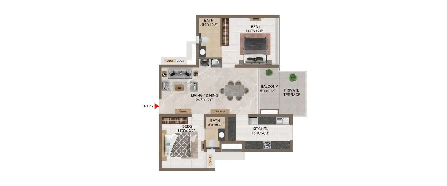 Floor plan for 2 BHK