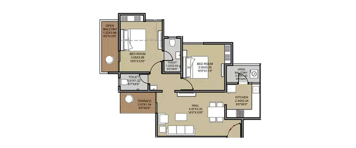 Floor plan for 2 BHK