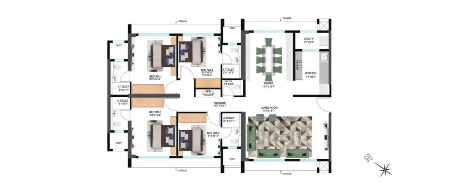 Floor plan for 4 BHK