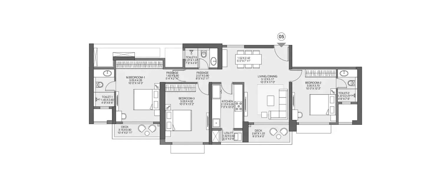 Floor plan for 3 BHK