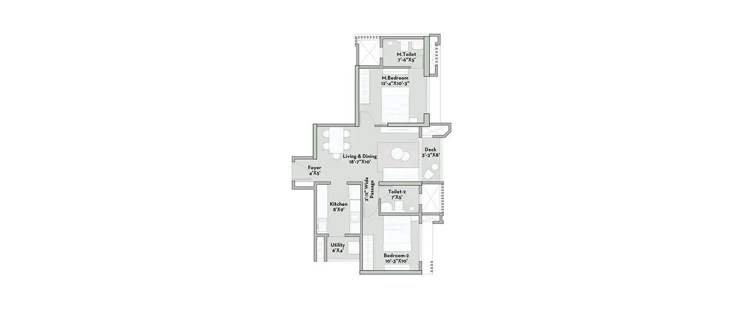 Floor plan for 2 BHK