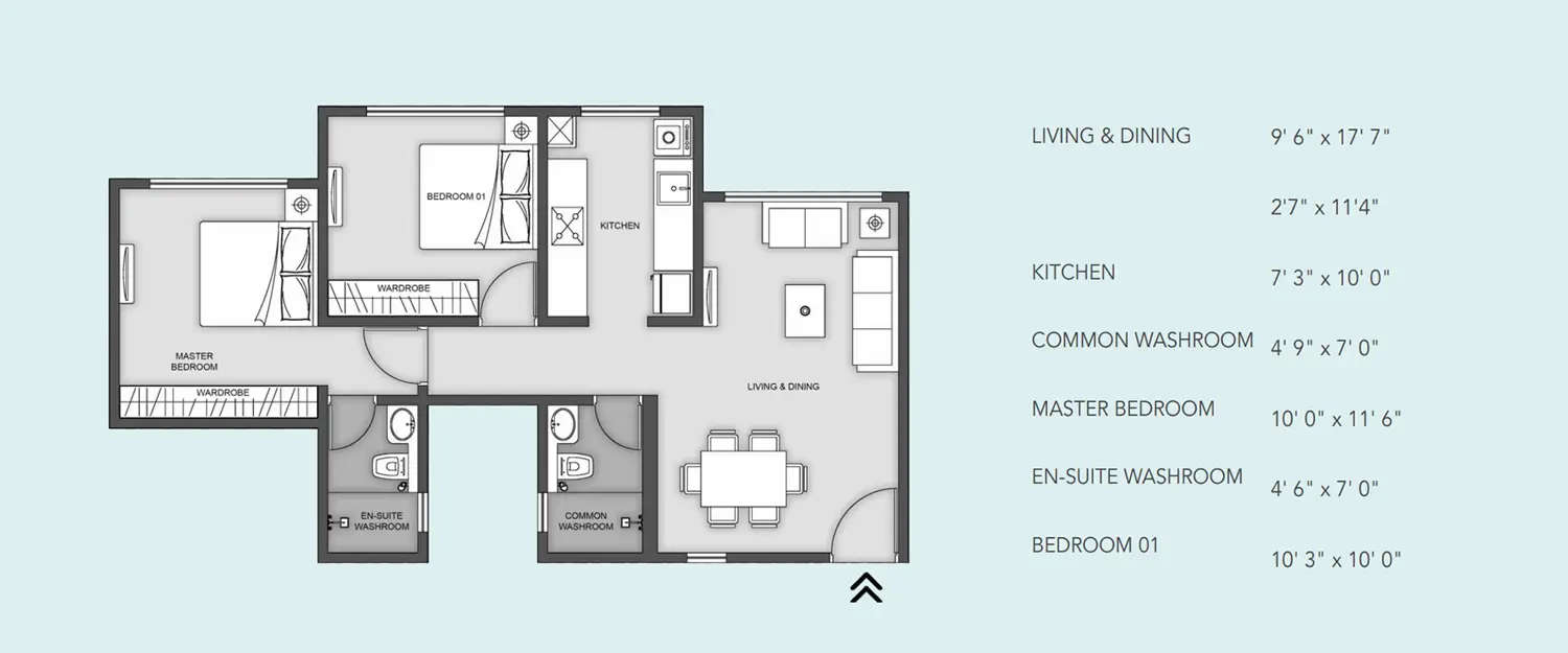 Floor plan for 2 BHK