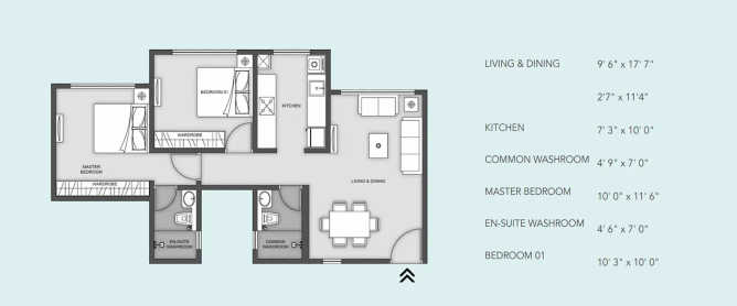 Aaradhya Eastwind Vikhroli - Floor plan 2 BHK 644 Sq.ft