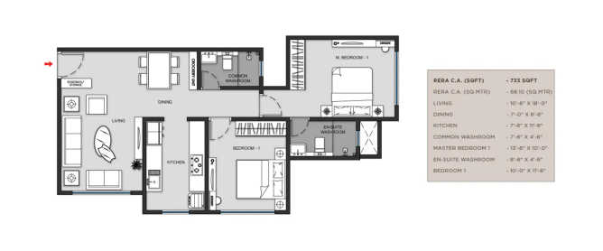 MICL Insignia Vile Parle - Floor plan 2 BHK 733 Sq.ft