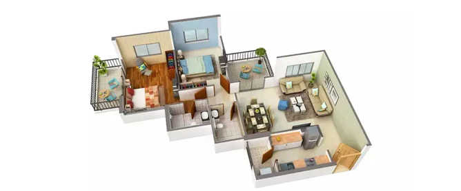 K Raheja Vistas Premiere Mohammed Wadi - Floor plan 2 BHK 1040 Sq.ft