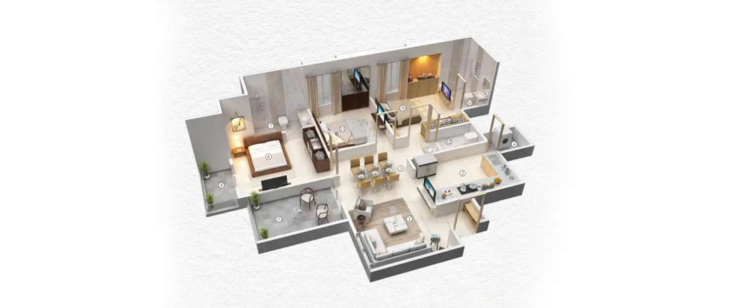 Floor plan for 3 BHK