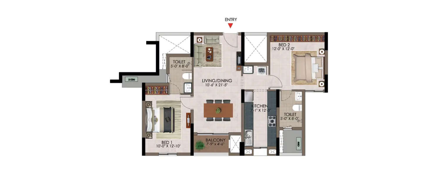 Floor plan for 2 BHK