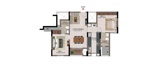 Casagrand Athens Mogappair - Floor plan 2 BHK 1219 Sq.ft