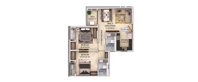 Srijan Optima Rajarhat - Floor plan 2 BHK 1106 Sq.ft